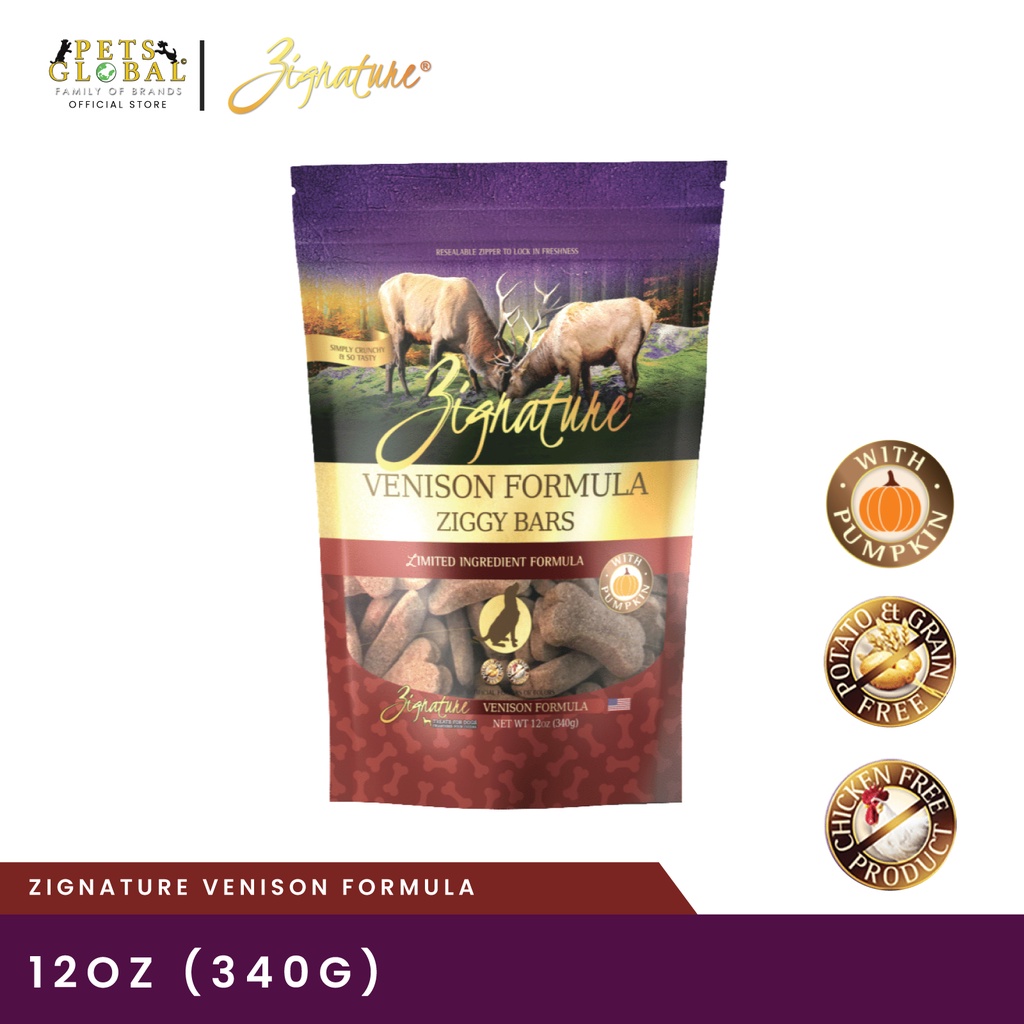 Zignature Ziggy Bars Venison Formula Biscuit Treats 12oz (340g