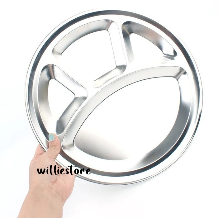 32cm Stainless Steel Round 4 Compartment Divided Roti Canai Plate Food ...