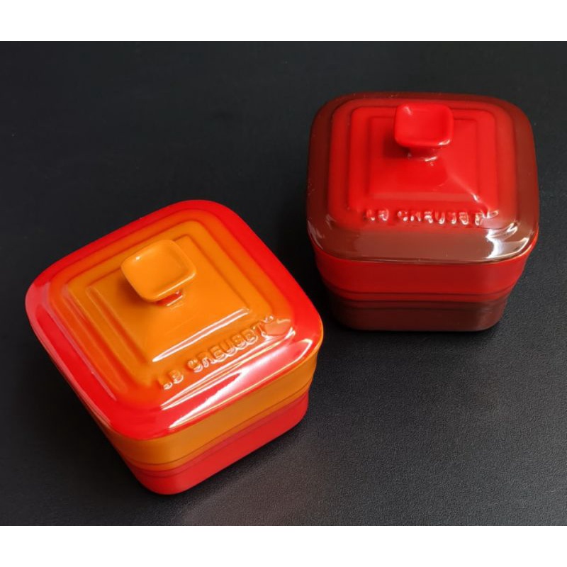 Le Creuset 🇫🇷 2 Pieces (Red & Orange) Square Ramekin with Lid Shopee
