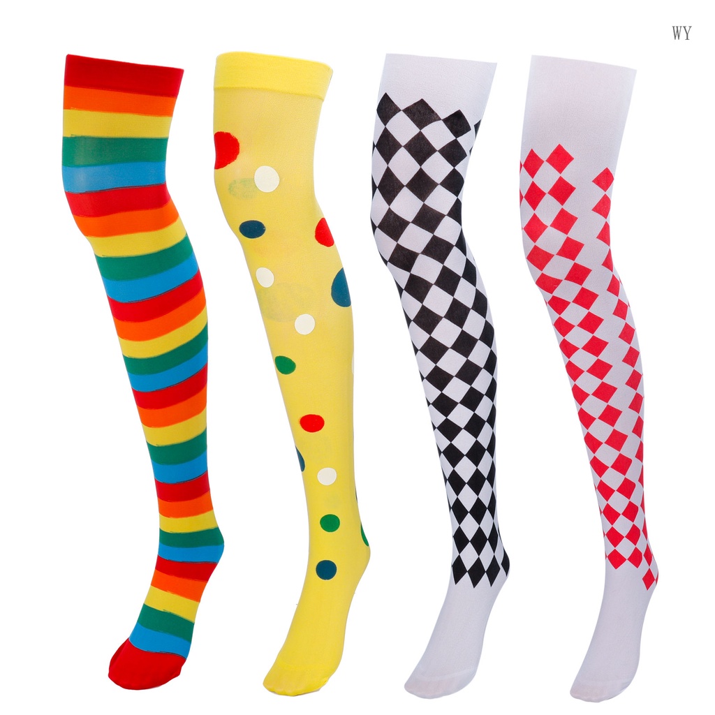 WY Women Clown Rainbow Polka Dot Thigh High Socks Cosplay Colorful Long ...