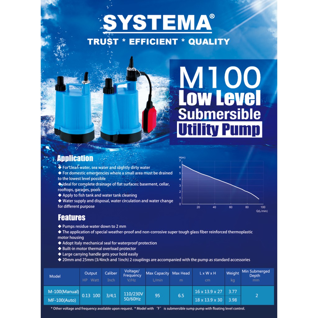 SYSTEMA Submersible Water Pump (2mm water level) 100W | Shopee Malaysia