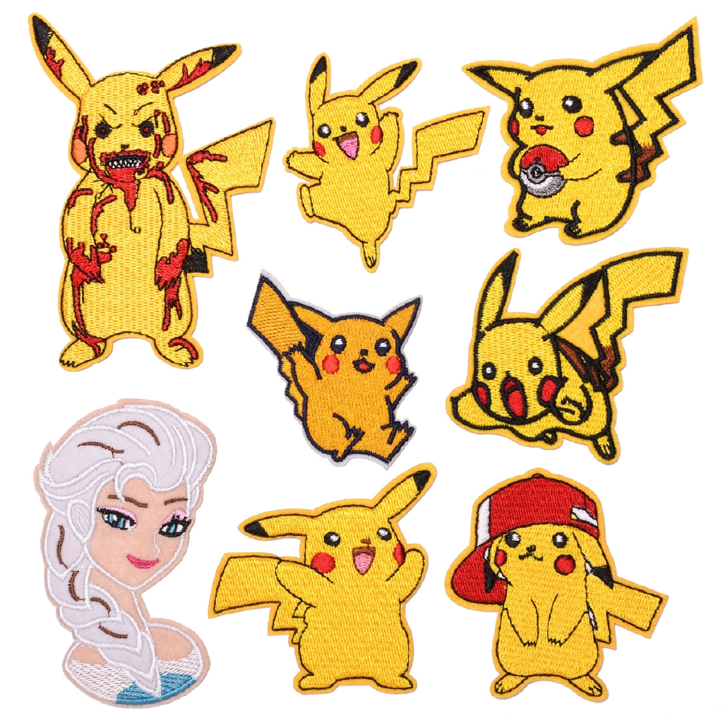 Cartoon Pokémon Pikachu Frozen Elsa Princess Embroidery Patch DIY Sew ...