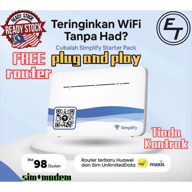WIFI UNLIMITED ROUTER MODEM tanpa had PlugAndPlay SIMPLIFY