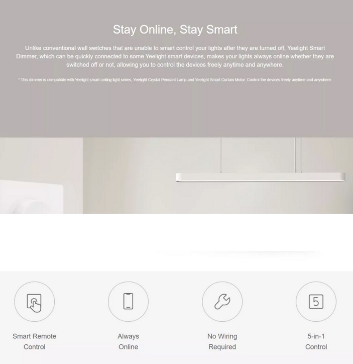 Yeelight 5 in 1 Control Smart Dimmer Switch Stick-On Version Wireless ...