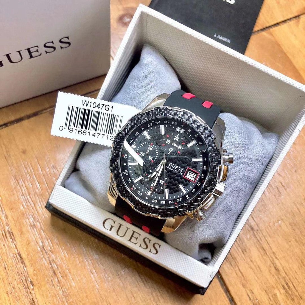 Guess Octane Chronograph Black Dial Blue Rubber Strap Watch For Men - W1047G2