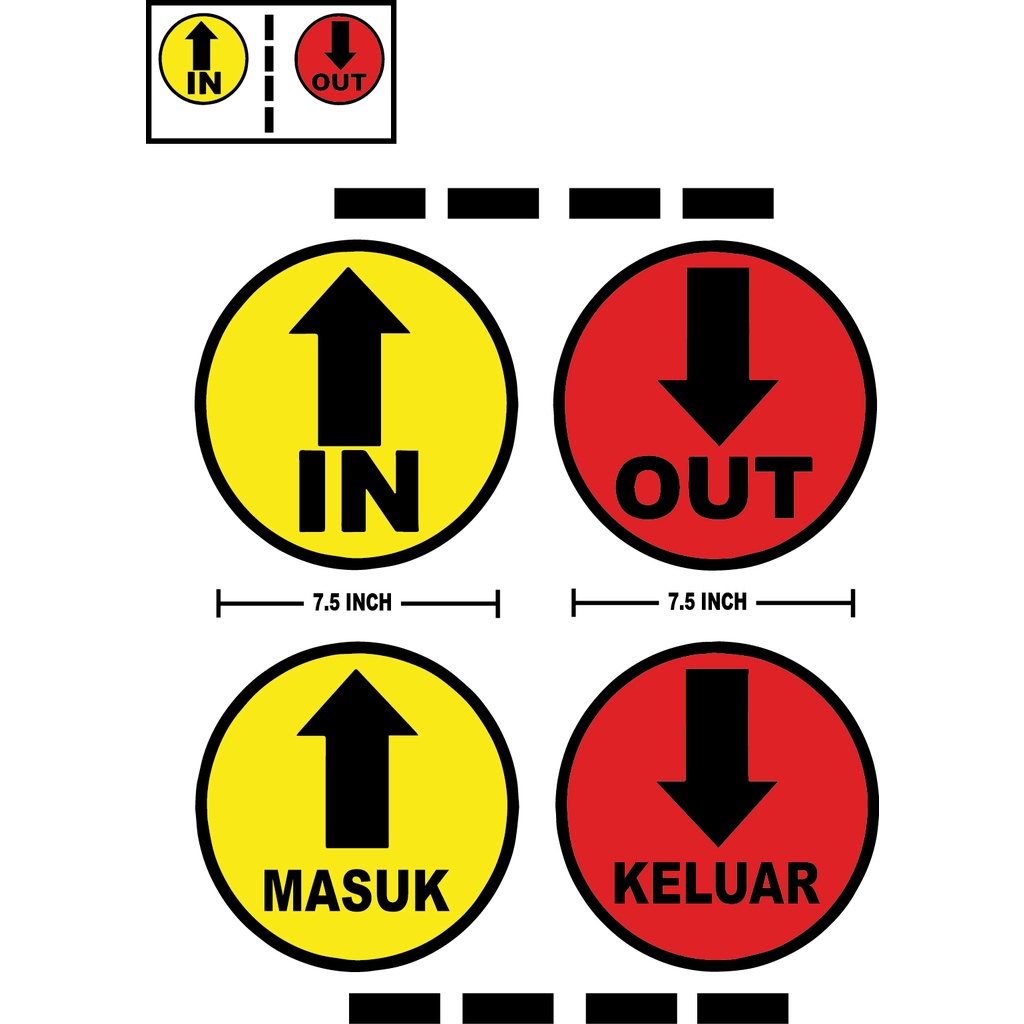 PINTU 7.5inch IN & OUT MASUK & KELUAR STICKER DIRECTION GUIDE ARROW SOP ...