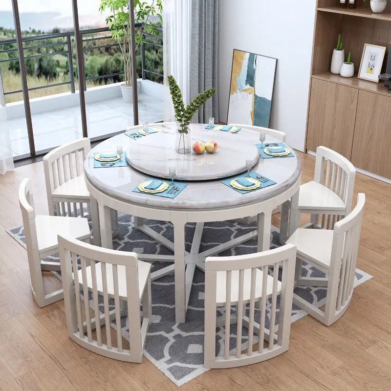 Dining Table Meja Makan ModernItaly Style Light Luxury Nature Marble Stone Solid Wood Saving ...