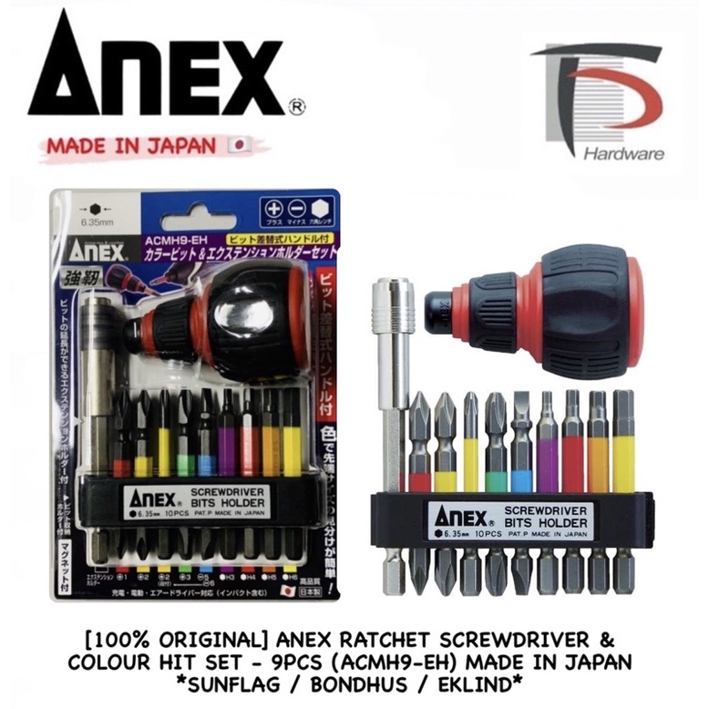 [100 ORIGINAL] ANEX RATCHET SCREWDRIVER & COLOUR HIT SET 9PCS (ACMH9