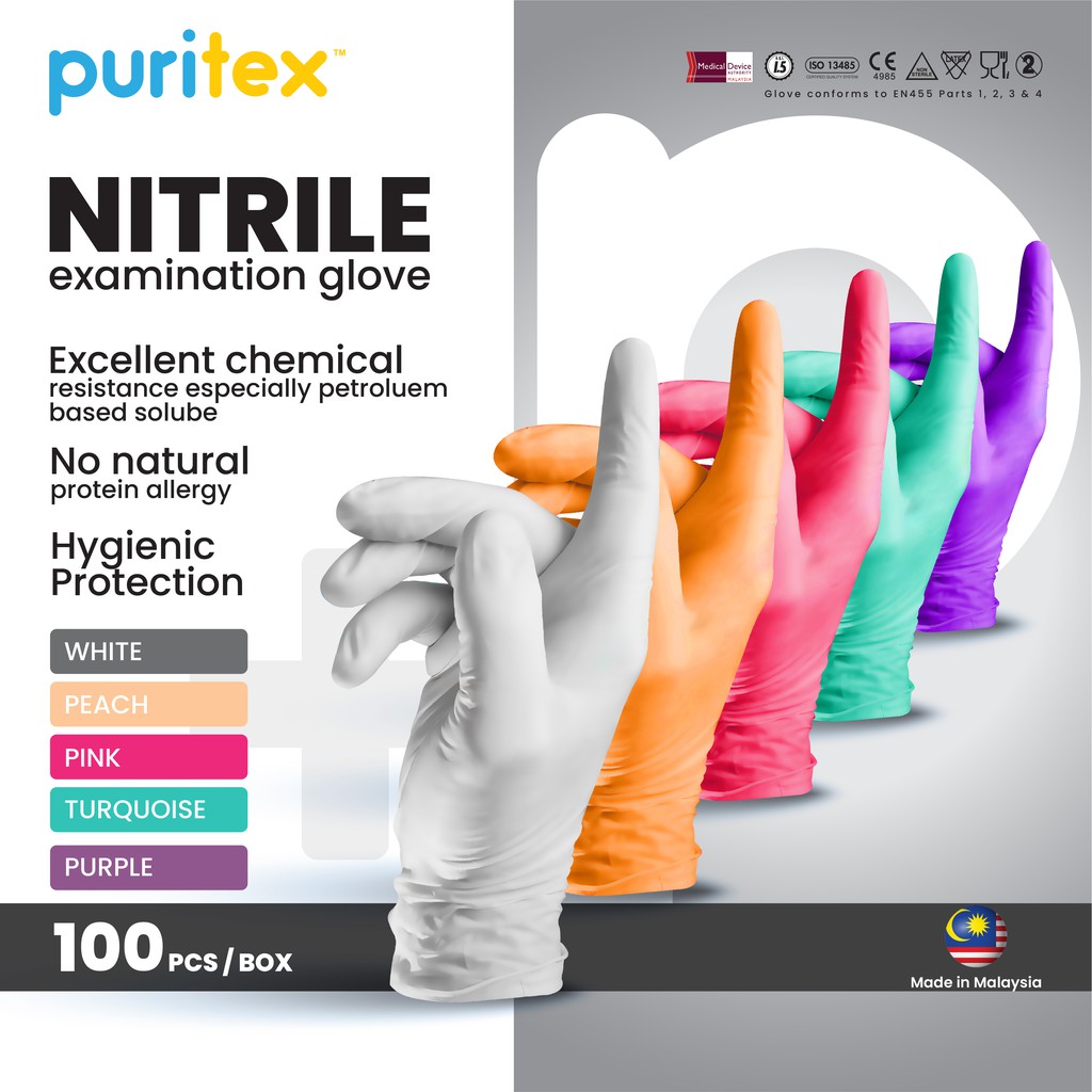 Nitrile Powder Free Examination Gloves Puritex (100pcs/box) Multi