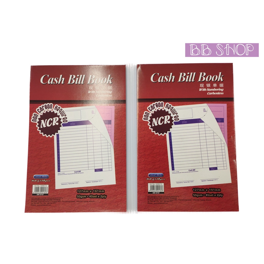 SMART-WRITE Carbonless Cash Bill Book 127mm x 191mm 40set 2PLY SW 0757 ...