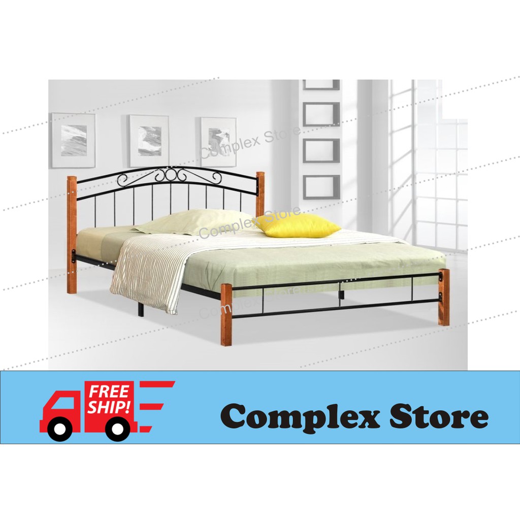FREE SHIPPING/METAL & WOOD DOUBLE BED/QUEEN BED/BED FRAME/KATIL KAYU