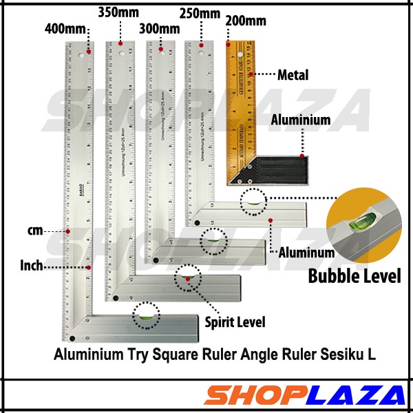 Aluminium Try Square Ruler Angle Ruler With/without Bubble Level Sesiku ...