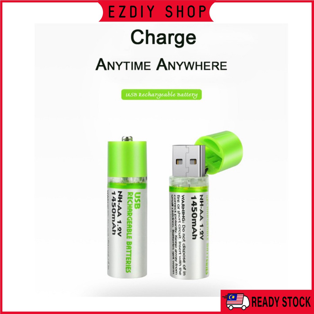 2PCS AA Batteries Rechargeable USB Fast Charging Li-Ion 1.2v 1.5v 3.7v  1450mAh