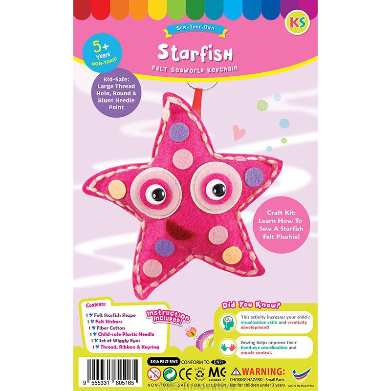 Felt Seaworld Plushie Kit - Starfish Key-chain Kids Safe DIY Sew Your ...