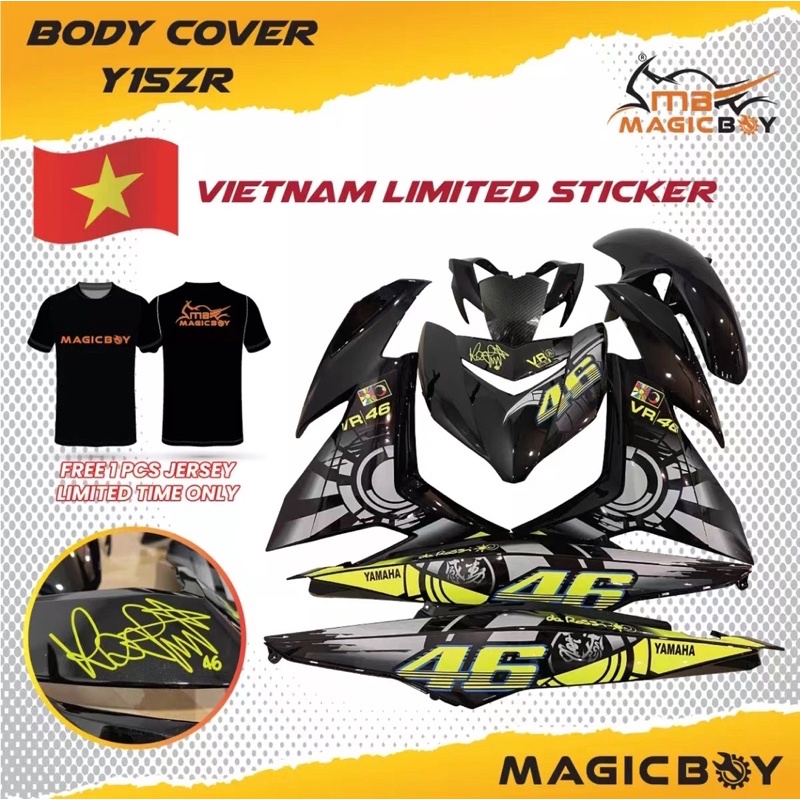 MAGIC BOY COVER SET CUSTOM Y15ZR V1/V2 VR46 ROSSI (FREE BAJU,FREE CAP ...