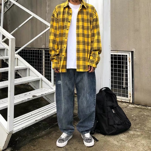 yellow oversized flannel