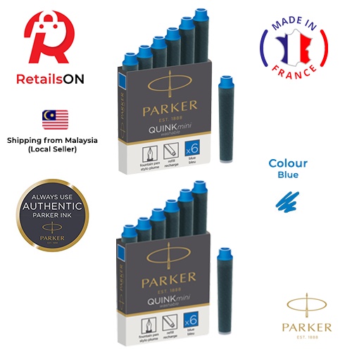 Parker Quink MINI Fountain Pen Ink Cartridges - Blue / Mini Fountain ...