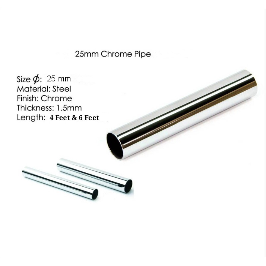 Multi Purpose 25mm Metal Chrome Pipe Rail Round Shape Hanging Tube Rods ...