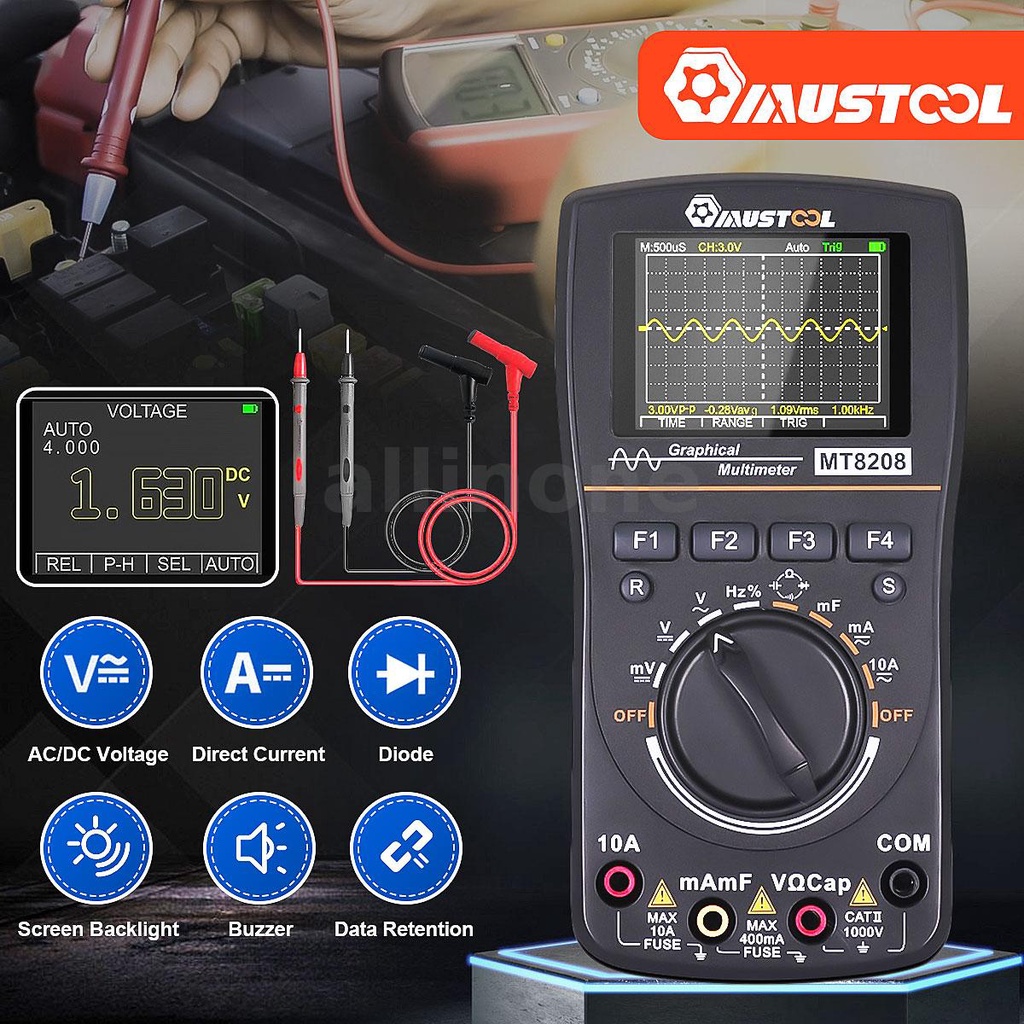 MUSTOOL MT8208 2 in 1 LCD HD Digital Oscilloscope Multimeter Tester ...