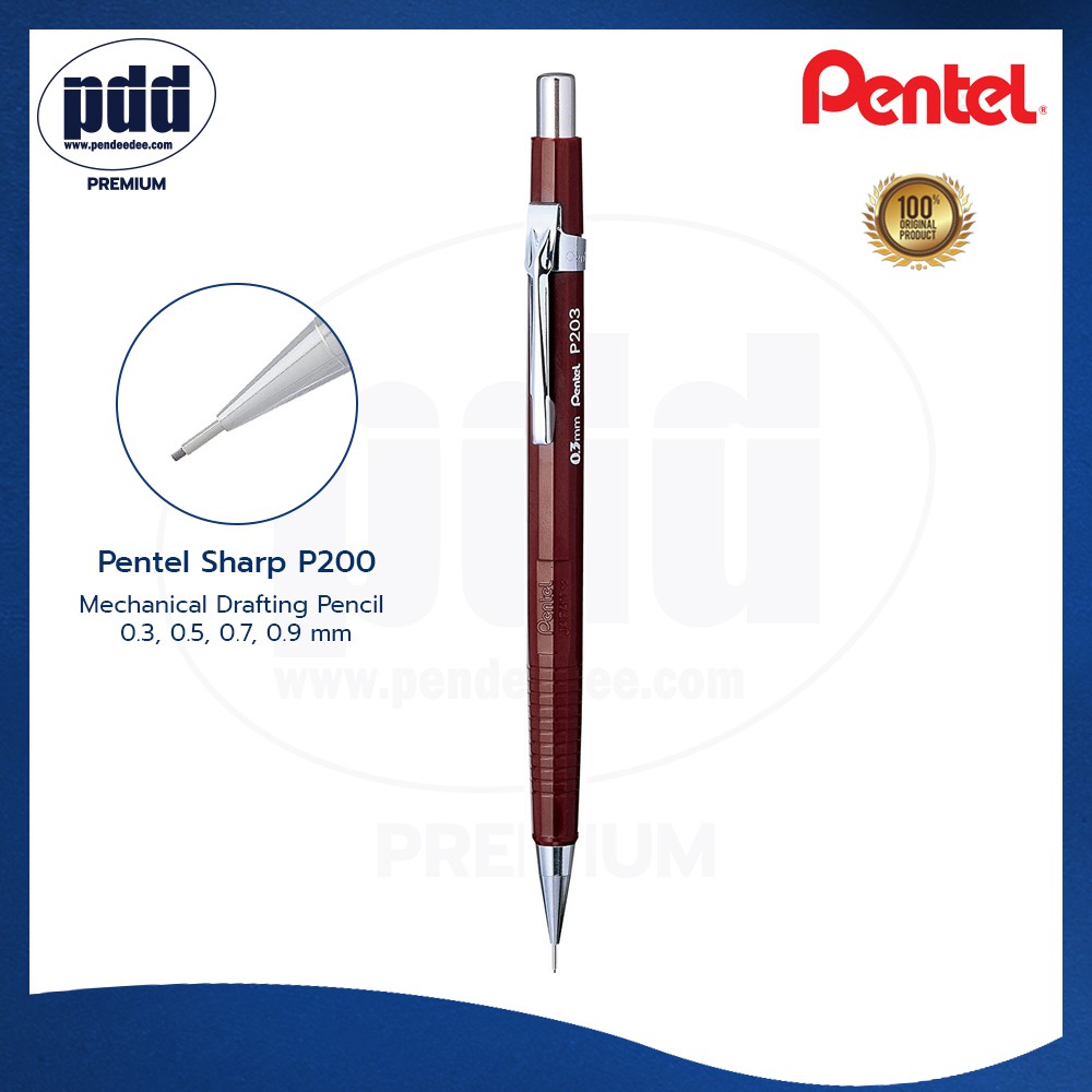 Pentel Sharp P200 Series Mechanical Pencil 0.3 0.5 0.7 0.9 mm. Model ...