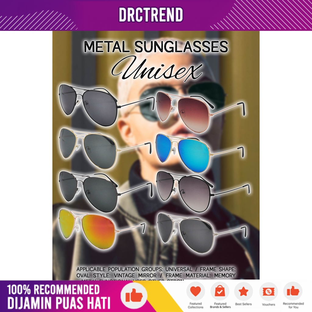 Sunglasses Aviator Sunglasses Men Black Cermin Mata Lelaki Spek Mata