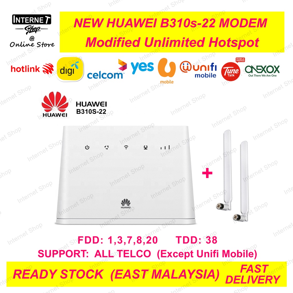 NEW HUAWEI B310 4G MODEM B310S-22 ROUTER MODIFIED UNLIMITED HOTSPOT ...