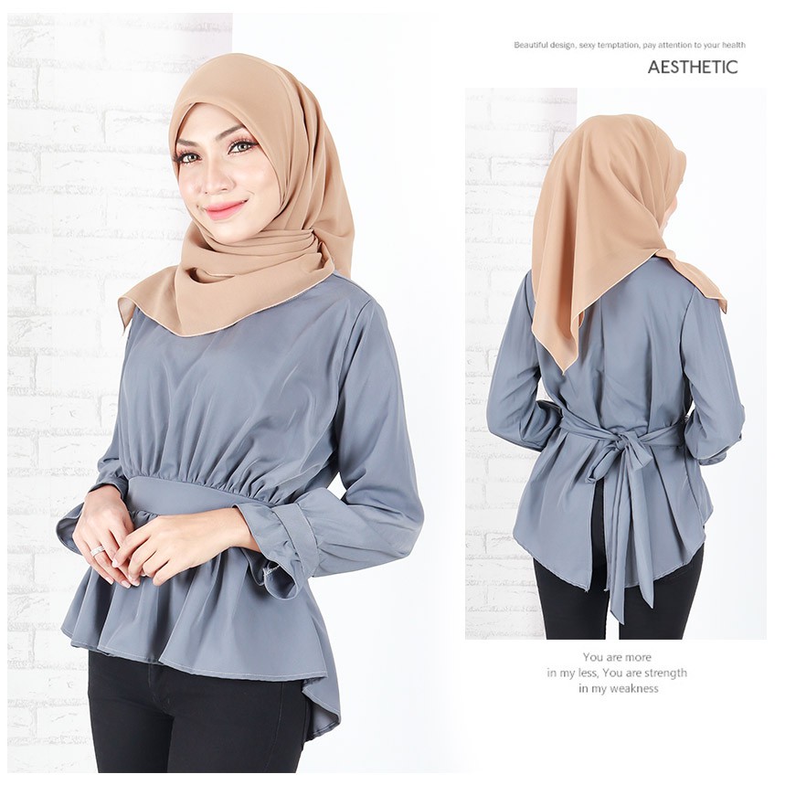 Women Aleena Peplum Long Sleeves Muslimah Blouse Top Dress B1785 Shopee Malaysia