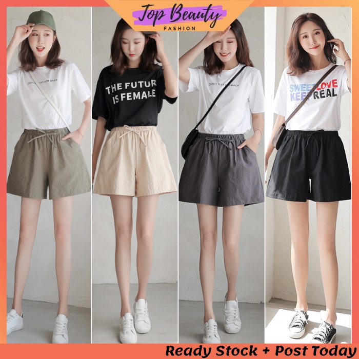 [READY STOCK] Women Shorts Seluar Pendek Draw String Waist Linen ...