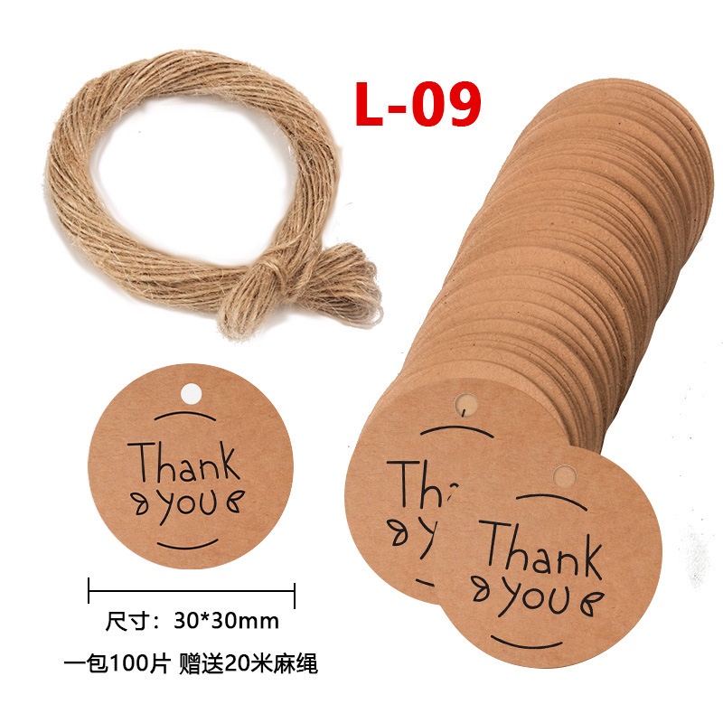 100pcs Free 20m Rope Thank You Tags Label Thanks Blank Kraft White ...