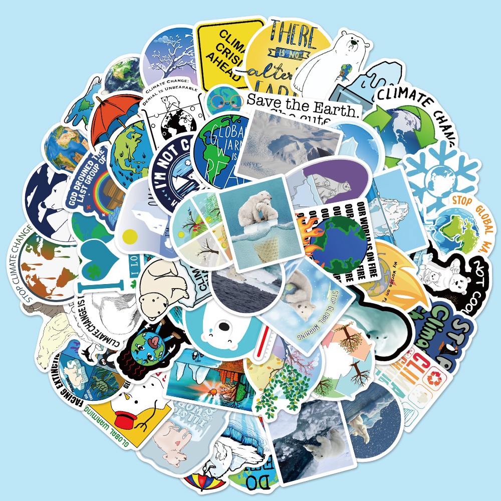 50pcs Cartoon Educational Warning Climate Change Waterproof Graffiti ...