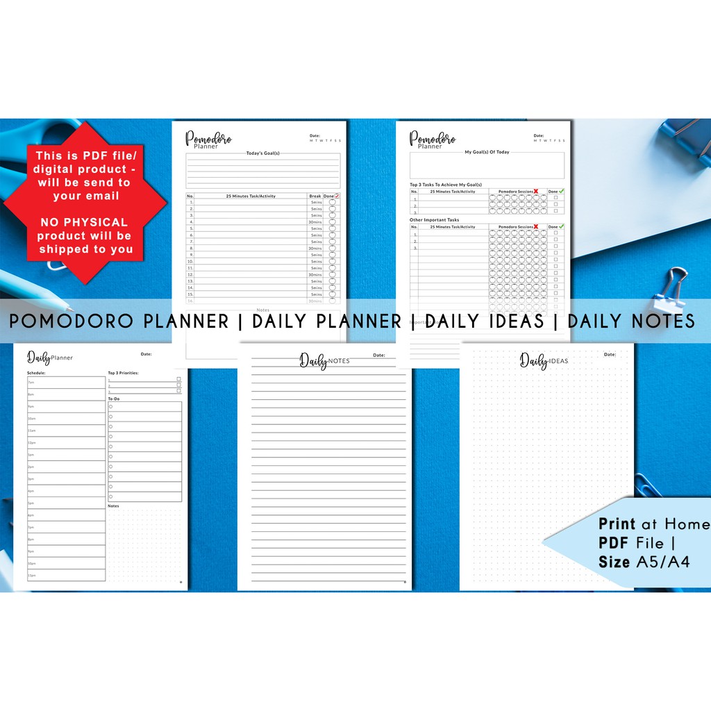 Pomodoro Planner Printable with Daily Planner, Daily Notes and Daily ...