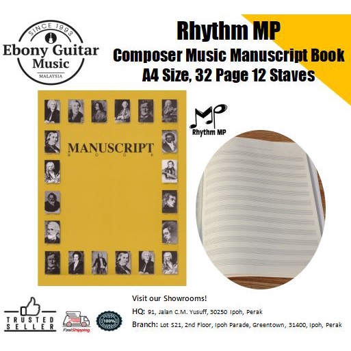 Rhythm MP Composer Music Manuscript Book A4 Size, 32 Page 12 Staves ...