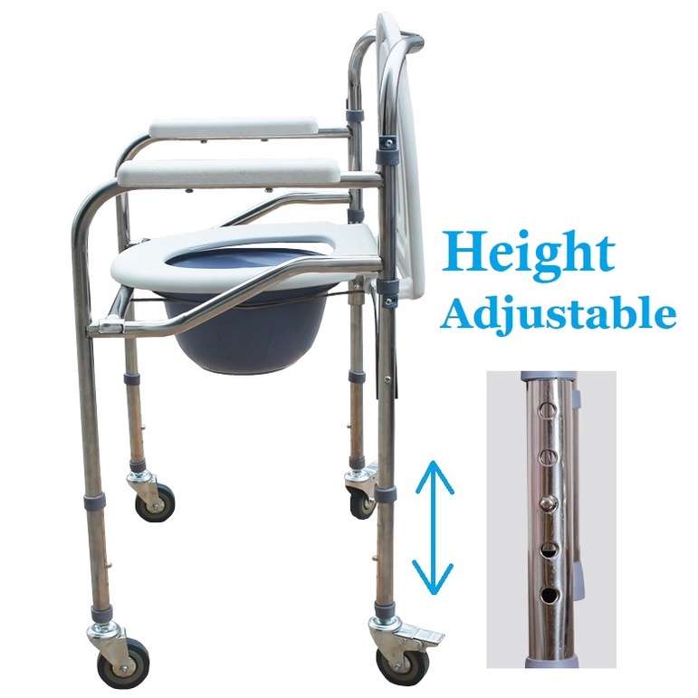 EngHong 3in1 Foldable Commode Wheelchair, Adjustable Commode Chair ...