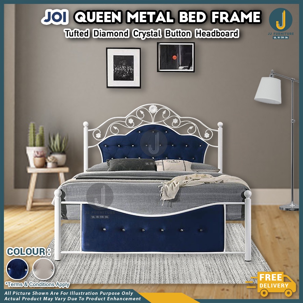 JJ FURNITURE DIY] JOI Queen Metal Bed Frame Tufted Diamond Crystal Button  Headboard | Katil Queen Besi | Shopee Malaysia