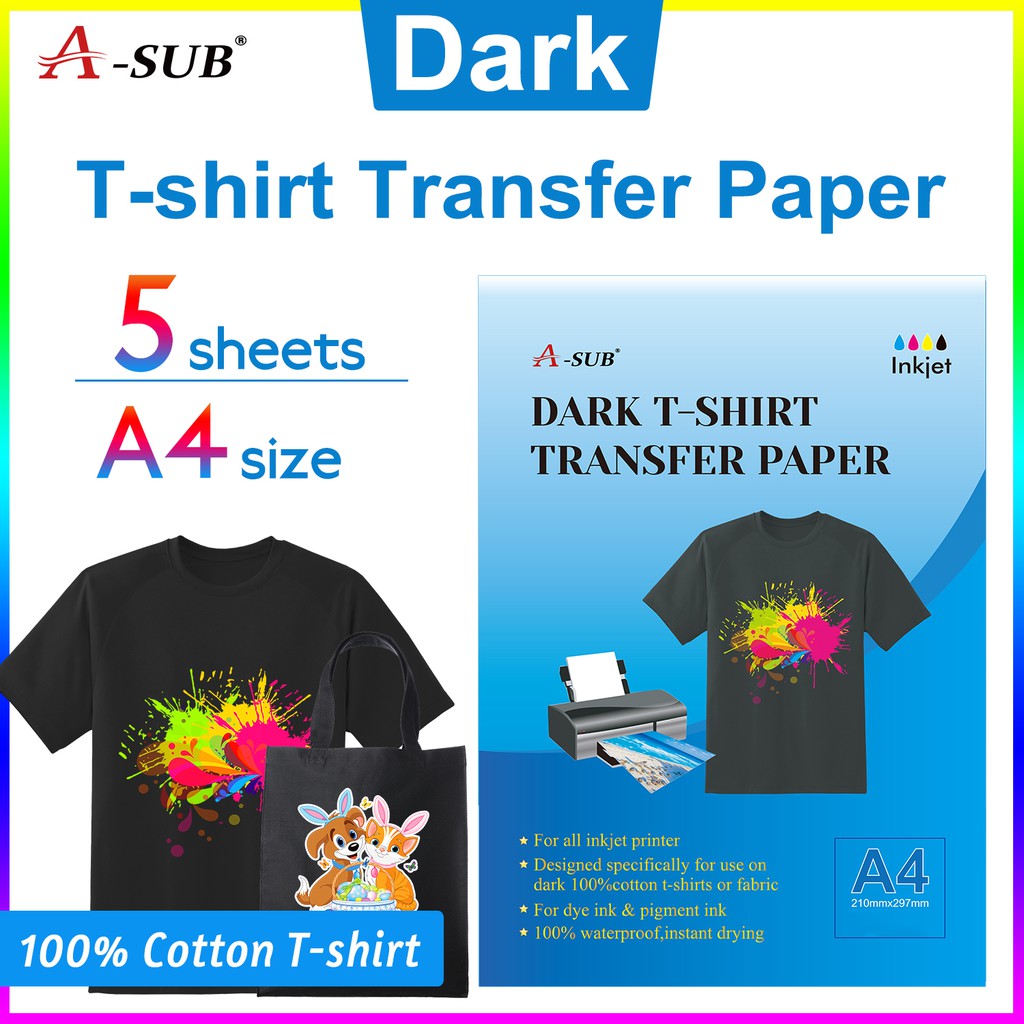 Heat Transfer Paper Dark Transfer Paper -A4 Size(5pcs/pack) | Shopee ...