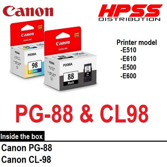 CANON PG88 & CL98 BLACK OR TRICOLOR INK CARTRIDGE FOR PRINTER E510 E610