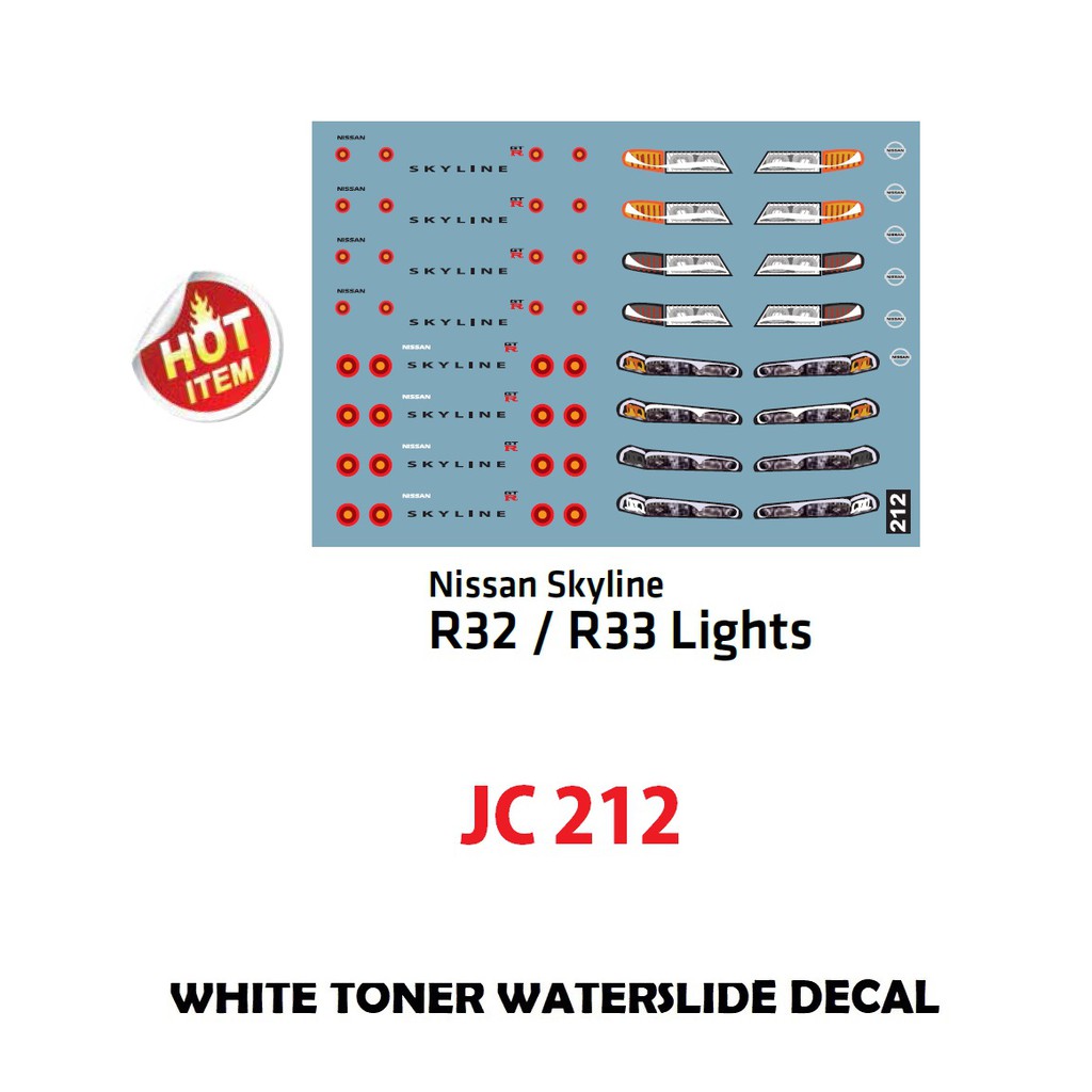 JC212 - R32 / R33 LIGHT DECALS Hotwheels 1:64 diecast custom white ...