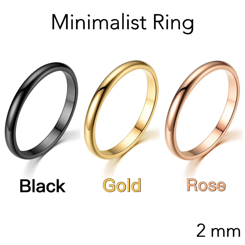 Minimalist Ring Black Gold Rose Gold Smooth Stainless Steel 2mm ...