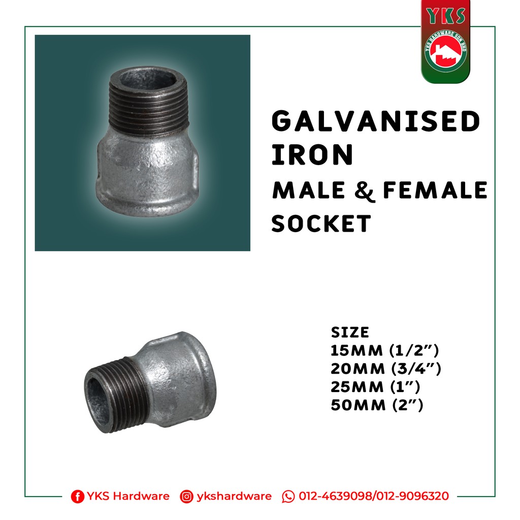 GALVANISED IRON MALE & FEMALE SOCKET - Pipe & Fittings System | Shopee ...