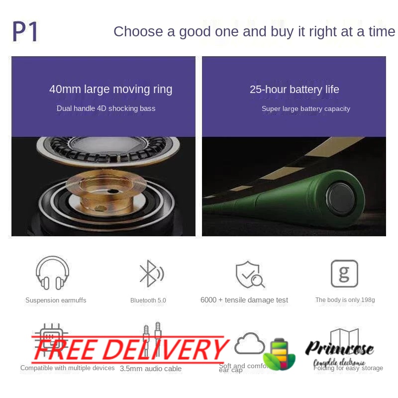 Fingertime Wireless Earbuds Bluetooth Headphone Head-Mounted Sports ...