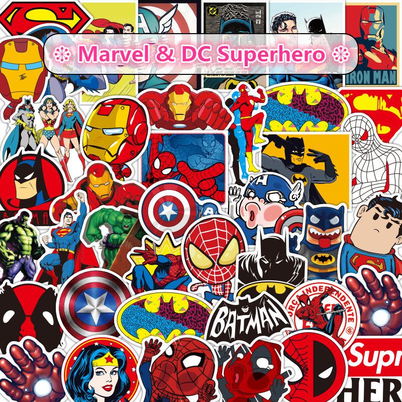 50Pcs/Set Marvel & DC Superhero Series 01 Stickers Captain America Iron ...