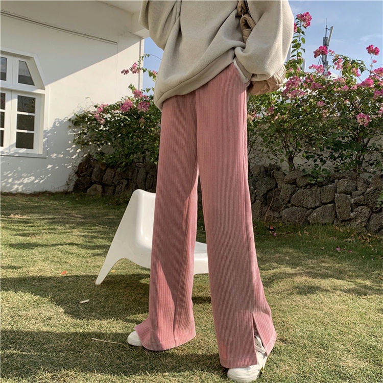 Women's Korean Casual Sweet Wide Leg Trousers Korean High Waist Plain ...