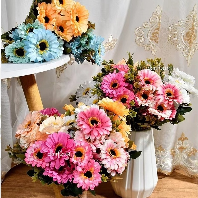 (6 HEADS) GERBERA DAISY MIXED Artificial Fake Flower Bouquet Living