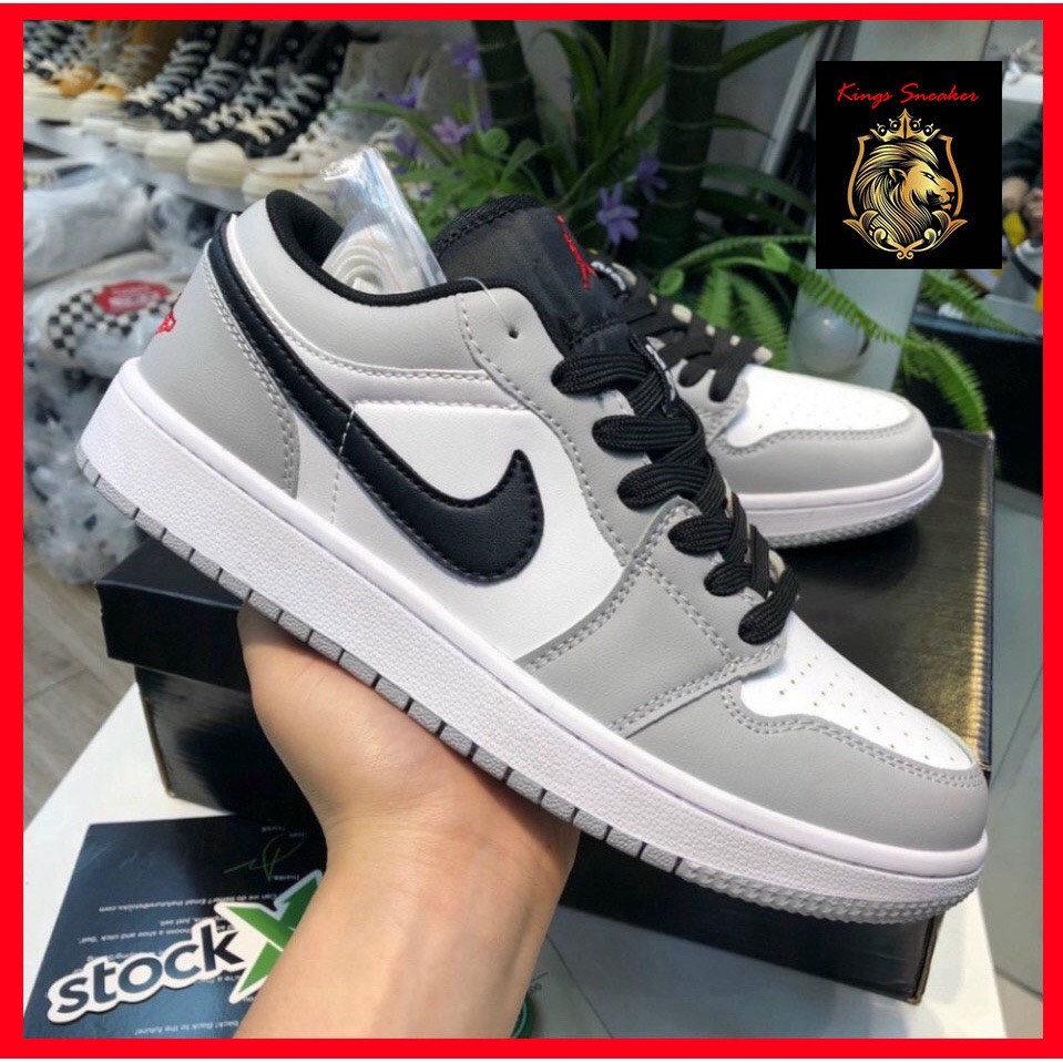 Air Jordan 1 Low Sneakers With Low Black Stripes, JD1 Red Thread grey ...