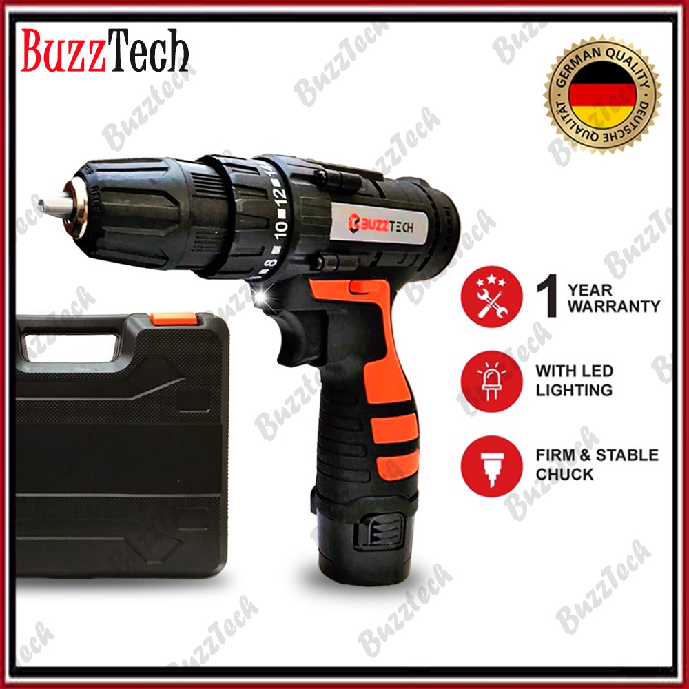 BuzzTech 12V Cordless Impact Screwdriver Hand Electric Drill Wireless ...