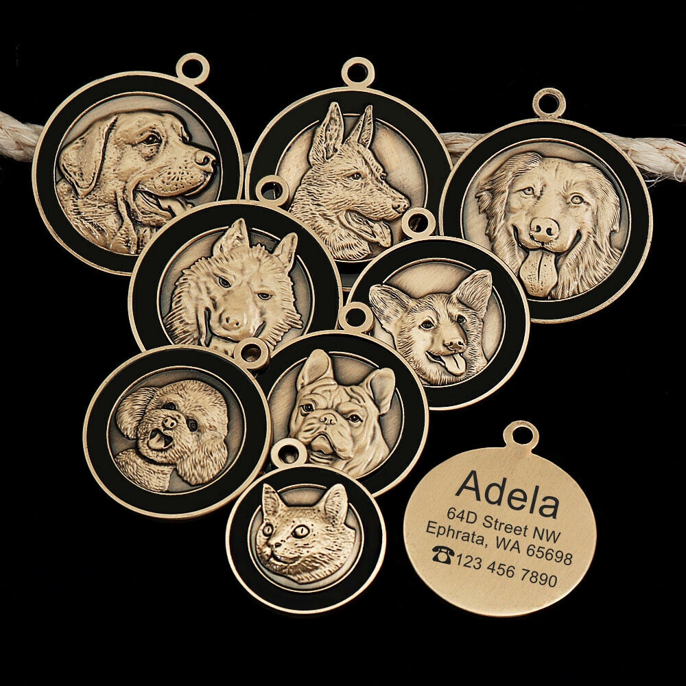 Personalised 3D Dog Breeds Solid Brass Pet ID Tags Custom