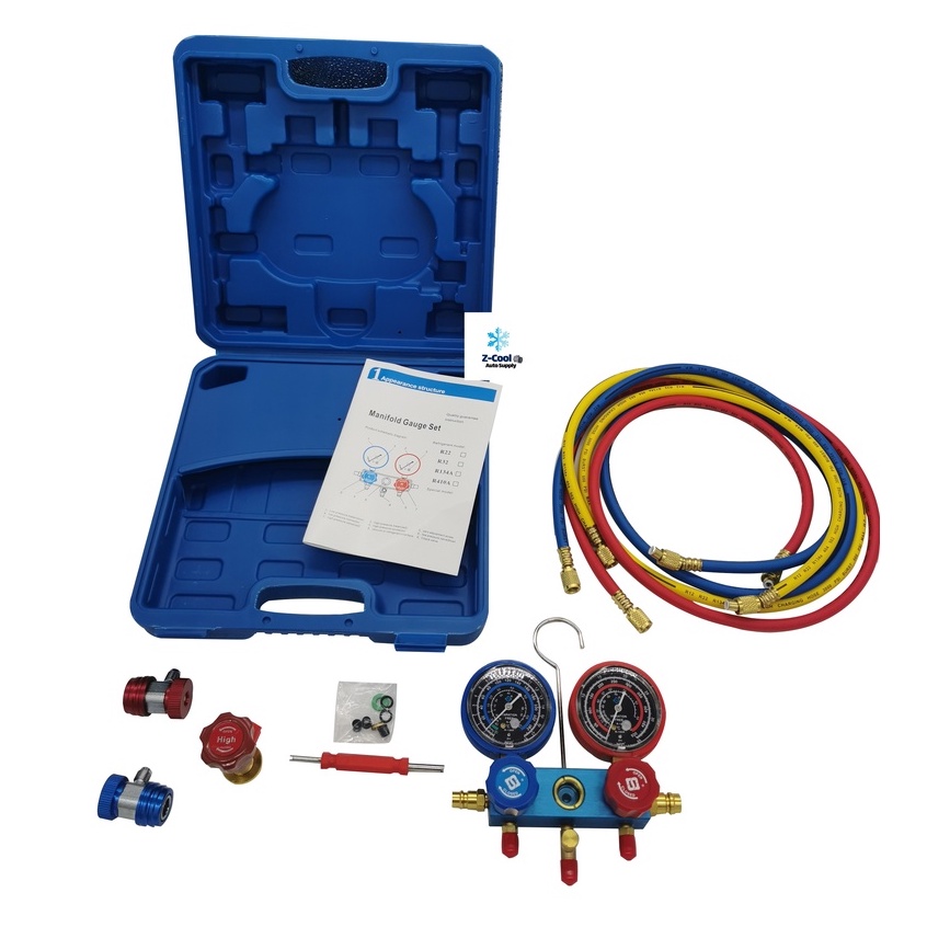 3-in-1 HVAC Gauge Set For R22, R410a, R290 – Manifold & Hose Kit, #3272, Blue, Mechanical, Charging/Pressure