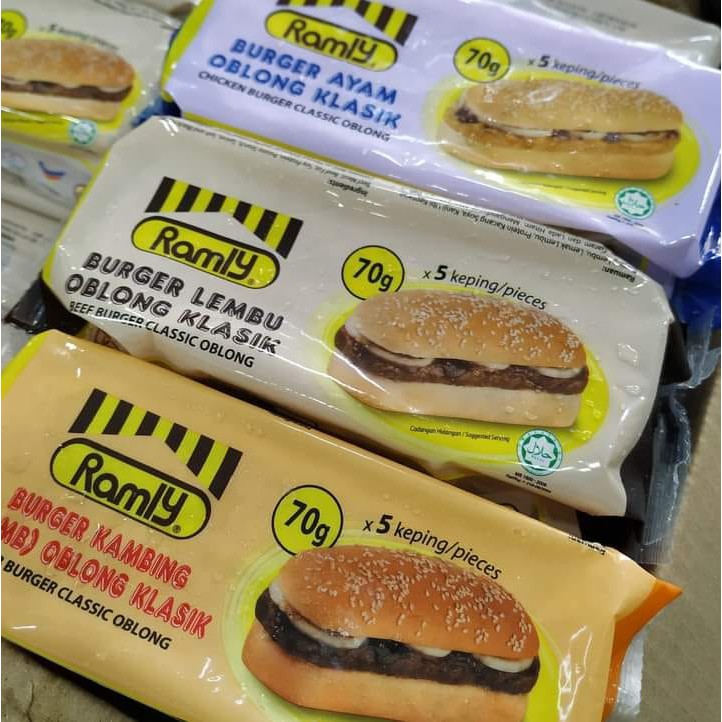 100% Original Ramly Burger Ayam (Chicken) / Lembu (Beef) / Kambing Oblong Klasik 350g (5 x 70g) (KLA