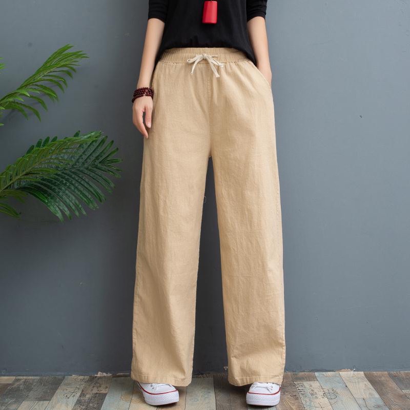 🇲🇾 100 Linen Palazzo Women Summer Pants Elastic Waist High Waist Long