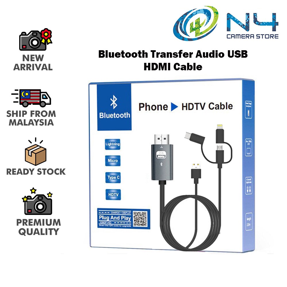 Bluetooth Transfer Audio USB HDMI Cable for IOS Type C Micro USB